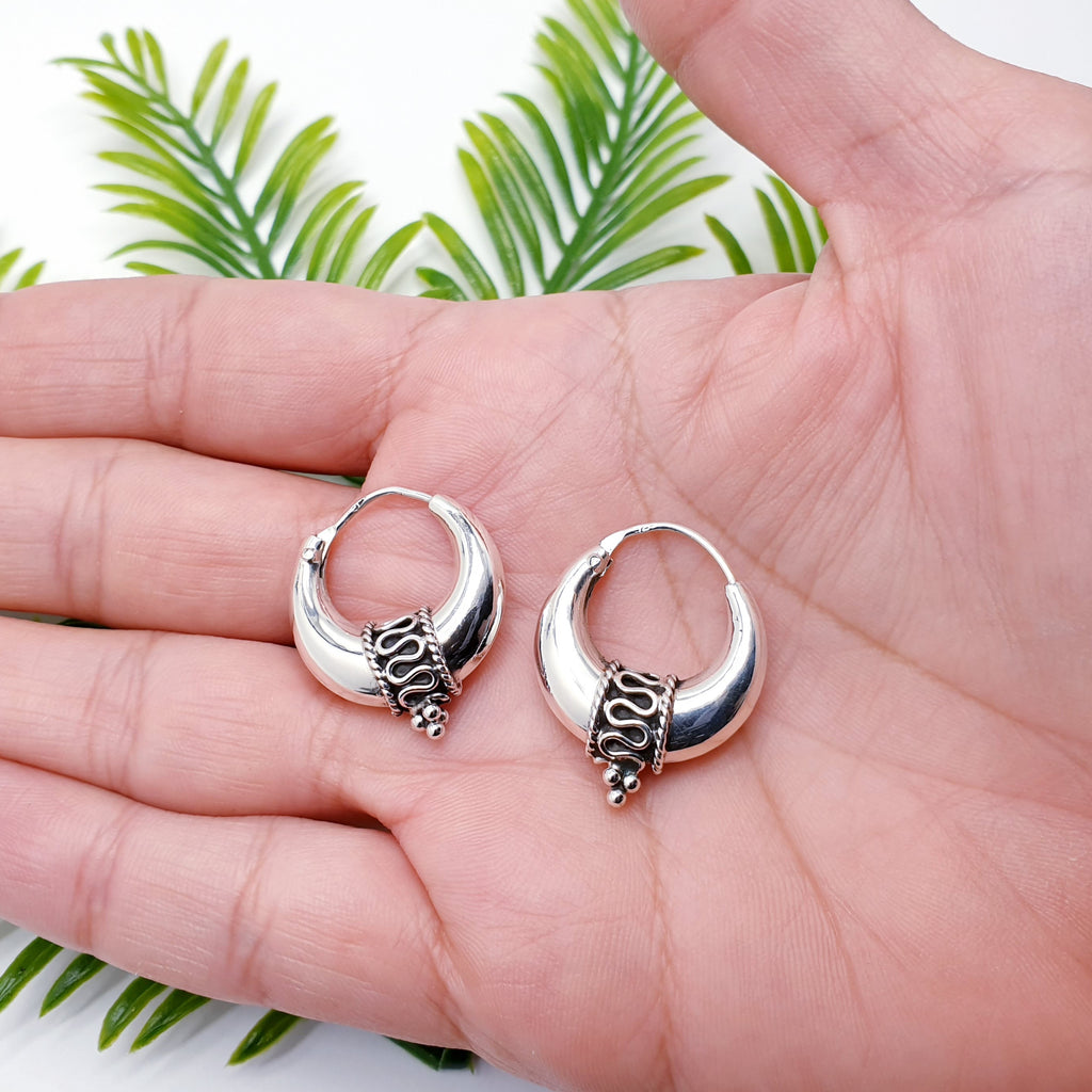 Sterling Silver Chunky Balinese Hoops