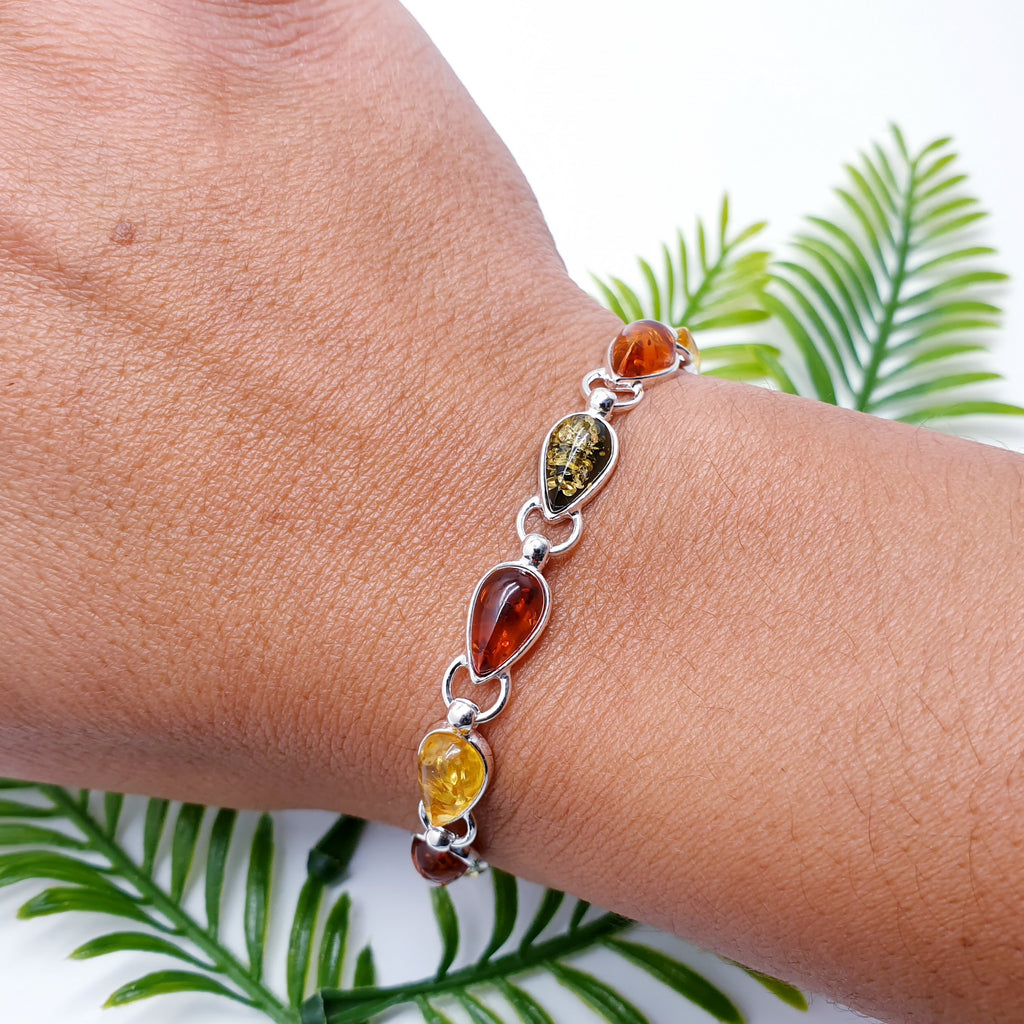 Green, Mixed or Toffee Amber Sterling Silver Antonina Bracelet