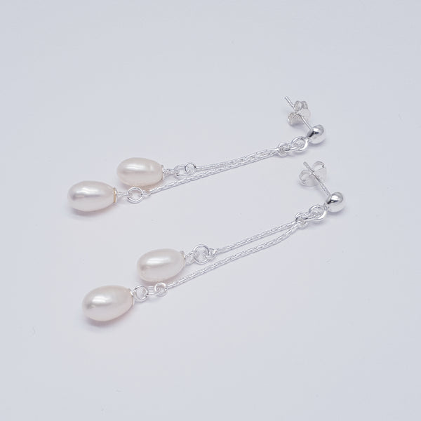 The Double Drop Earrings in Silver