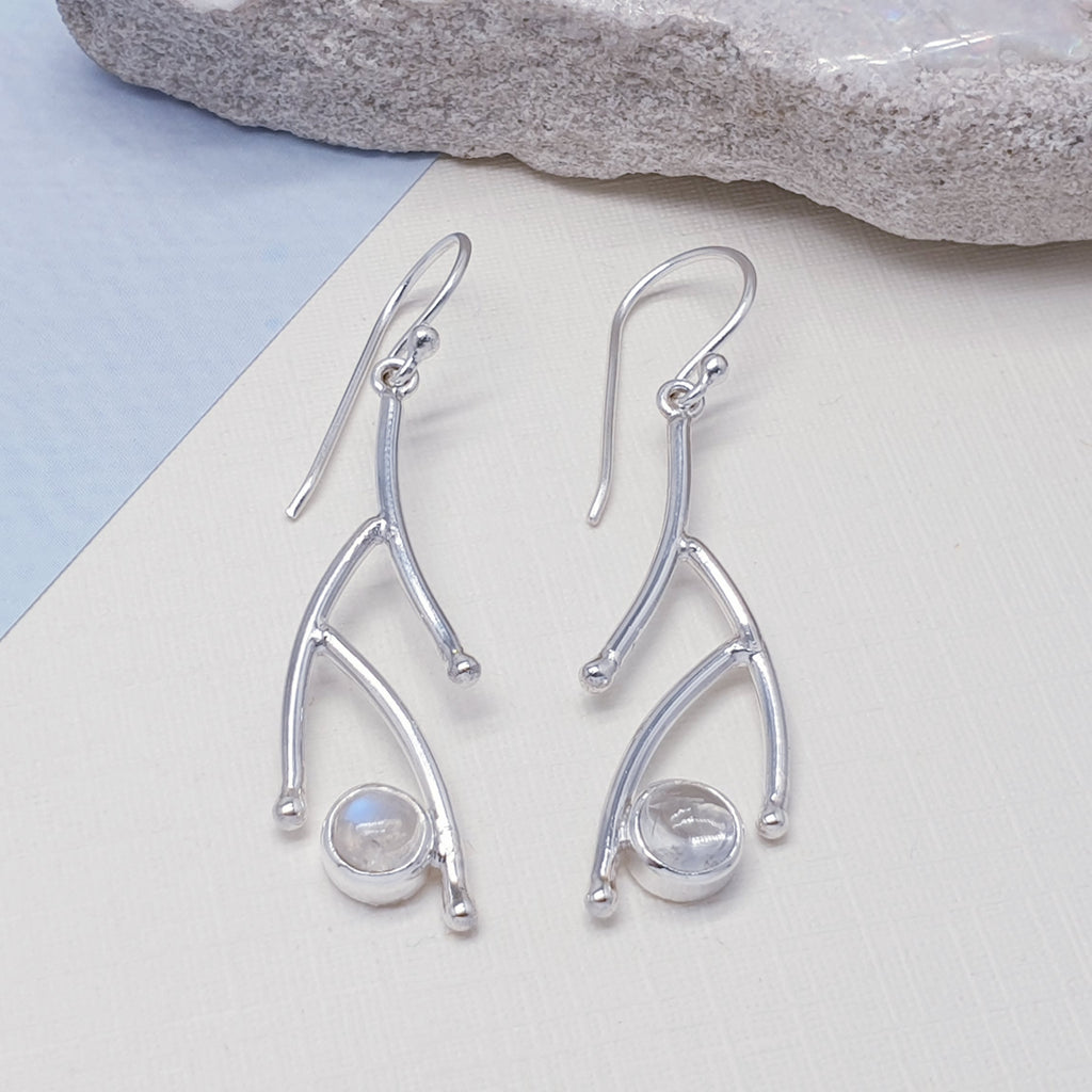 Moonstone Sterling Silver Twig Earrings