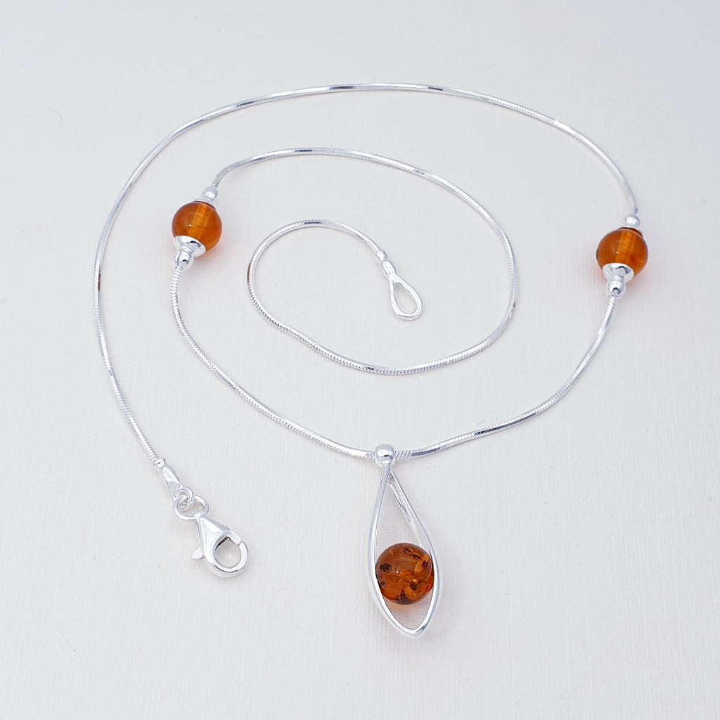 Amber Sterling Silver Sphere Necklace 16"