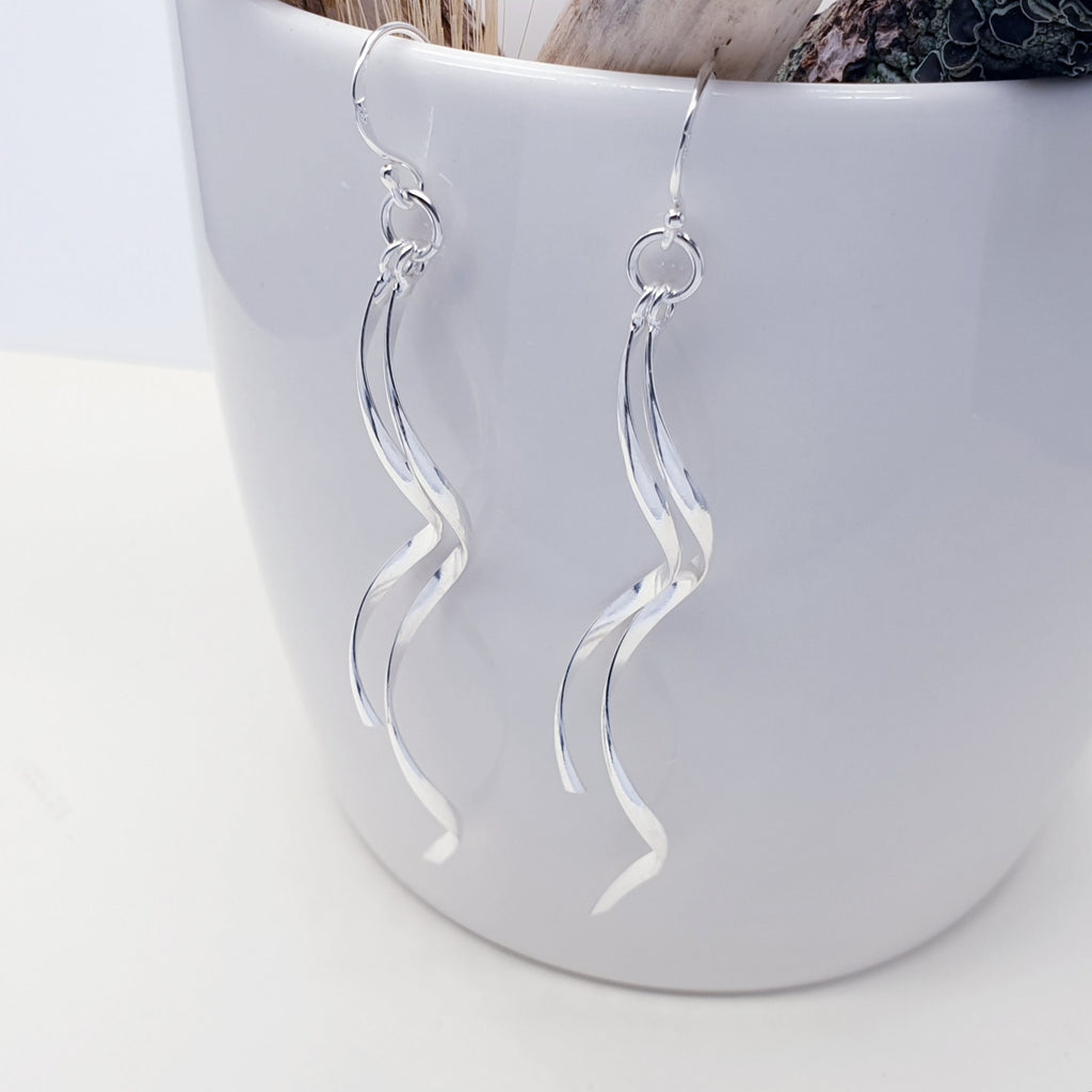 Sterling Silver Double Waves Earrings