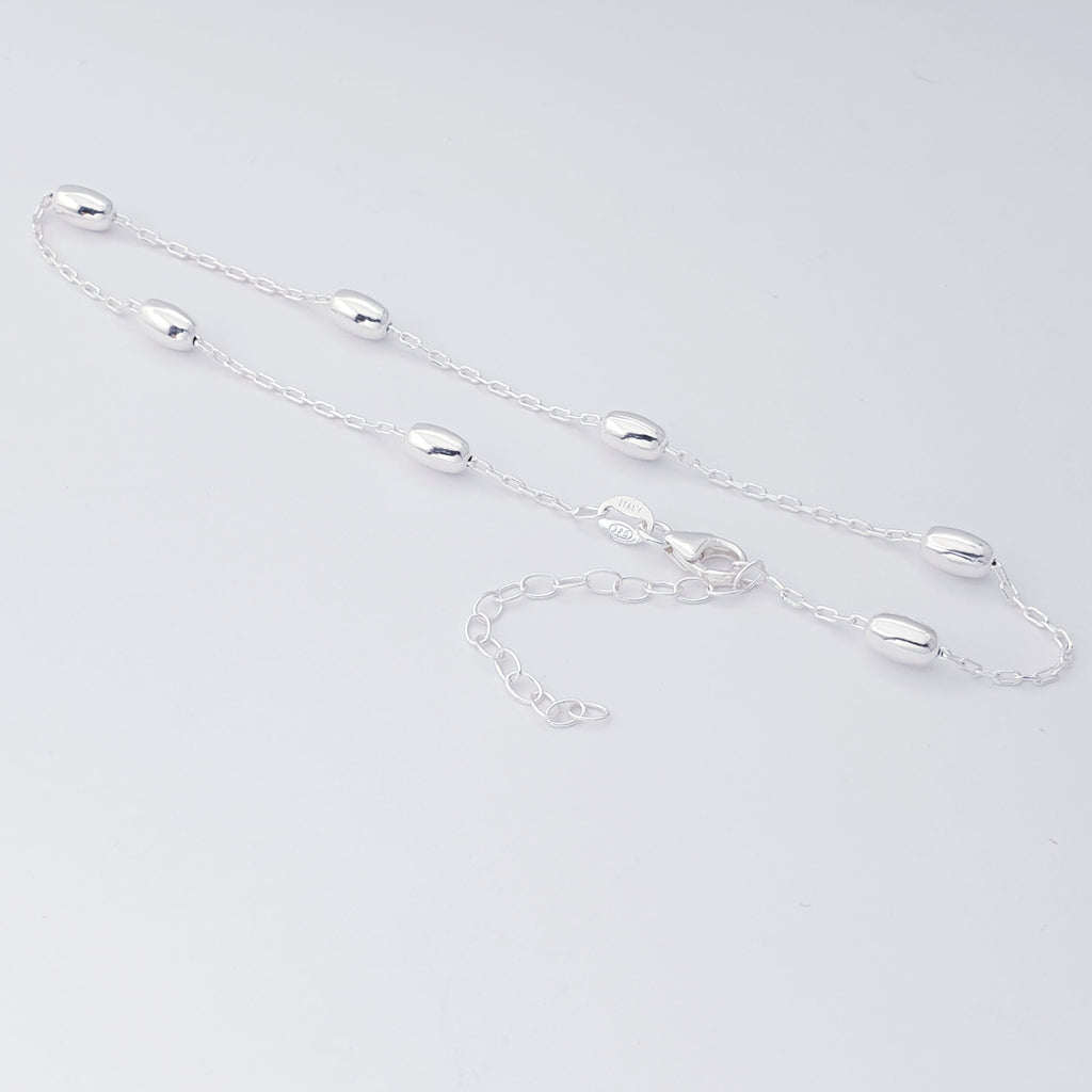 Silver Oval Bead Anklet