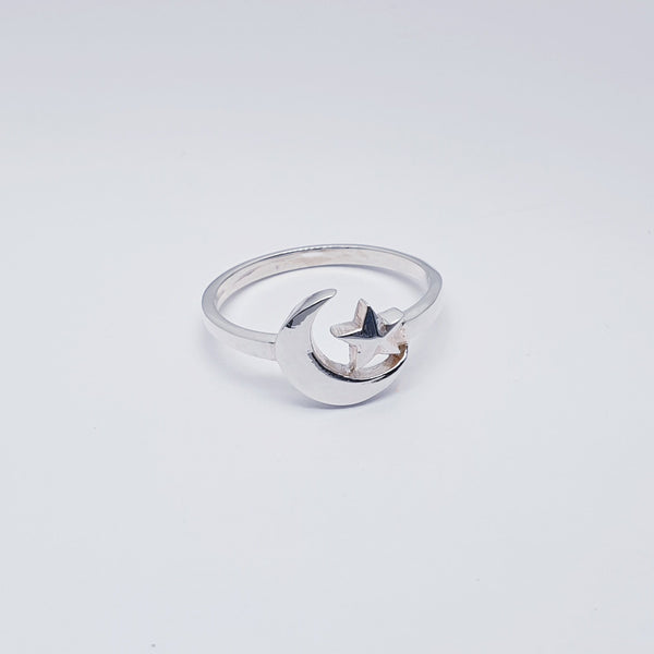 Sterling silver moon on sale and star ring