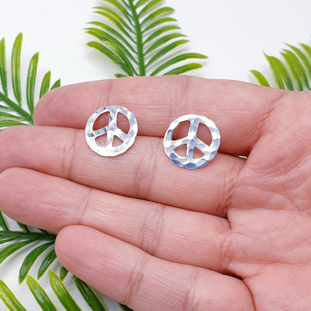 Sterling Silver Hammered Peace Sign Studs