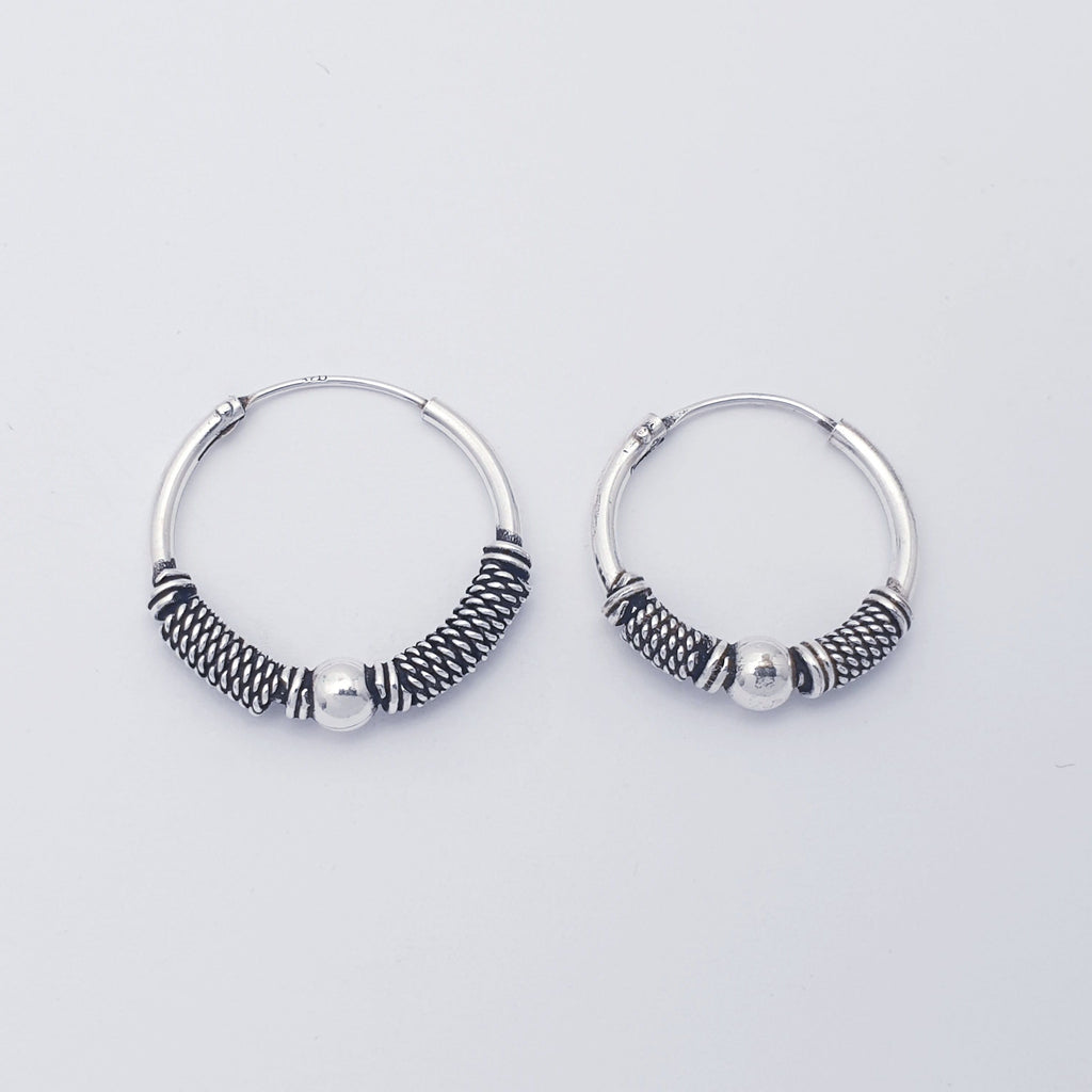 Sterling Silver Indo Ball 1.8 cm or 2 cm Hoops- Small or Medium