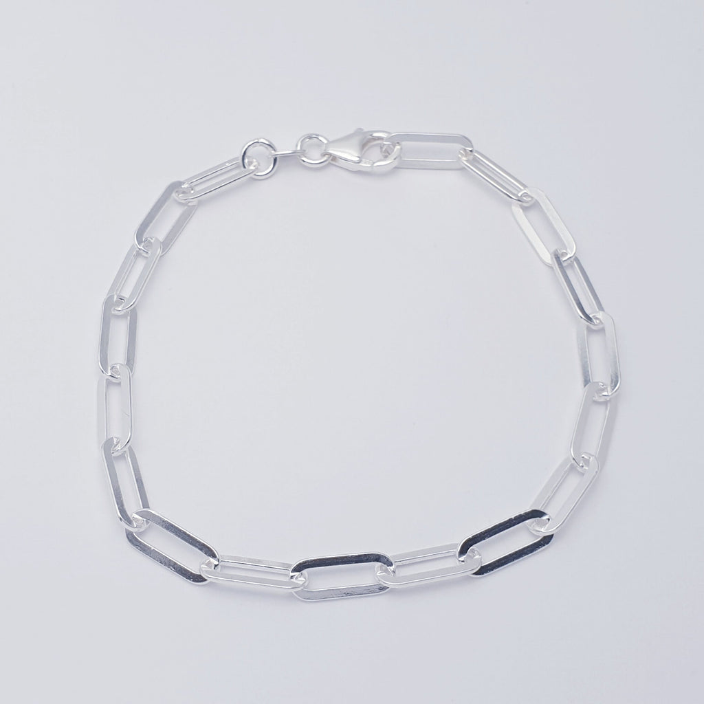 Sterling Silver Flat Paperclip Link Bracelet