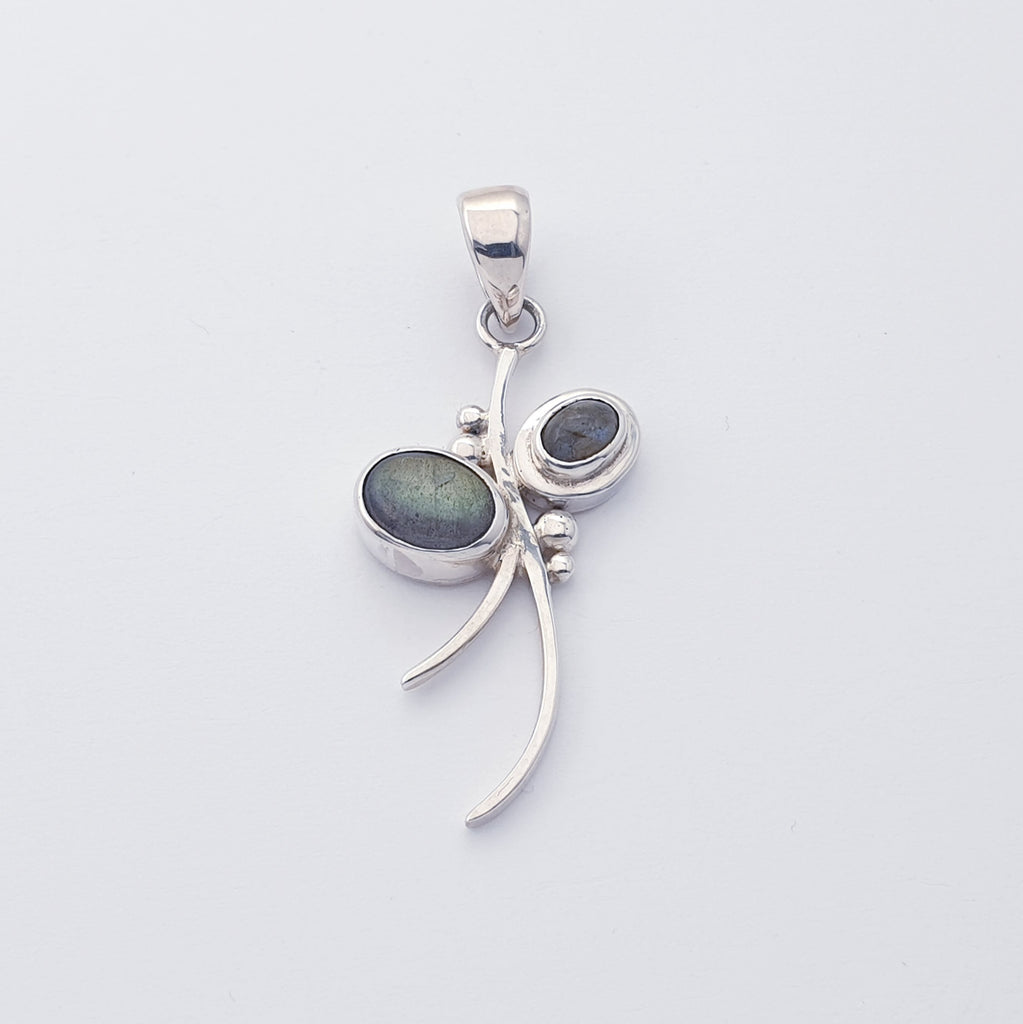 Labradorite Blue or Green Sterling Silver Bow Pendant