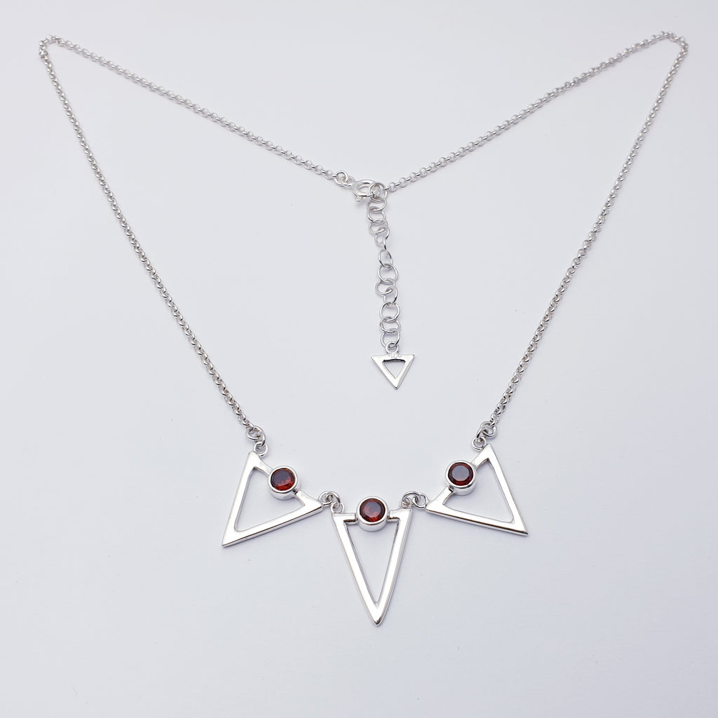 Garnet Sterling Silver Triangle Necklace