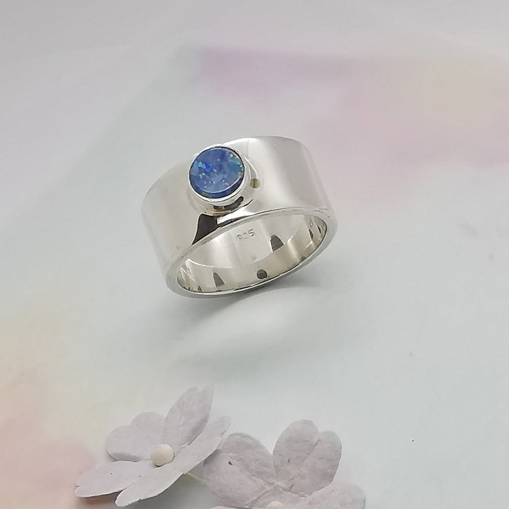 Opal Sterling Silver Simple Flat Band Ring