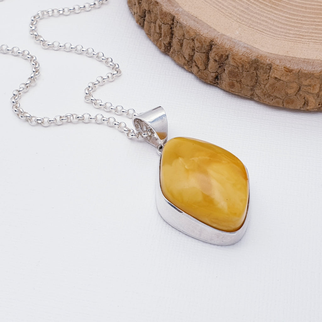 One-Off Honey Amber Sterling Silver Free-Form Pendant
