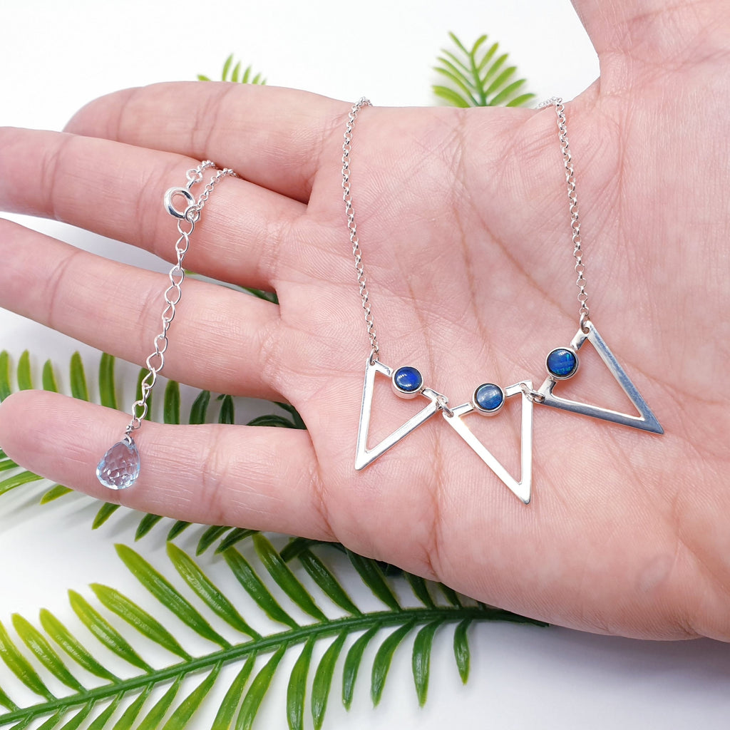 Opal Sterling Silver Triangle Necklace