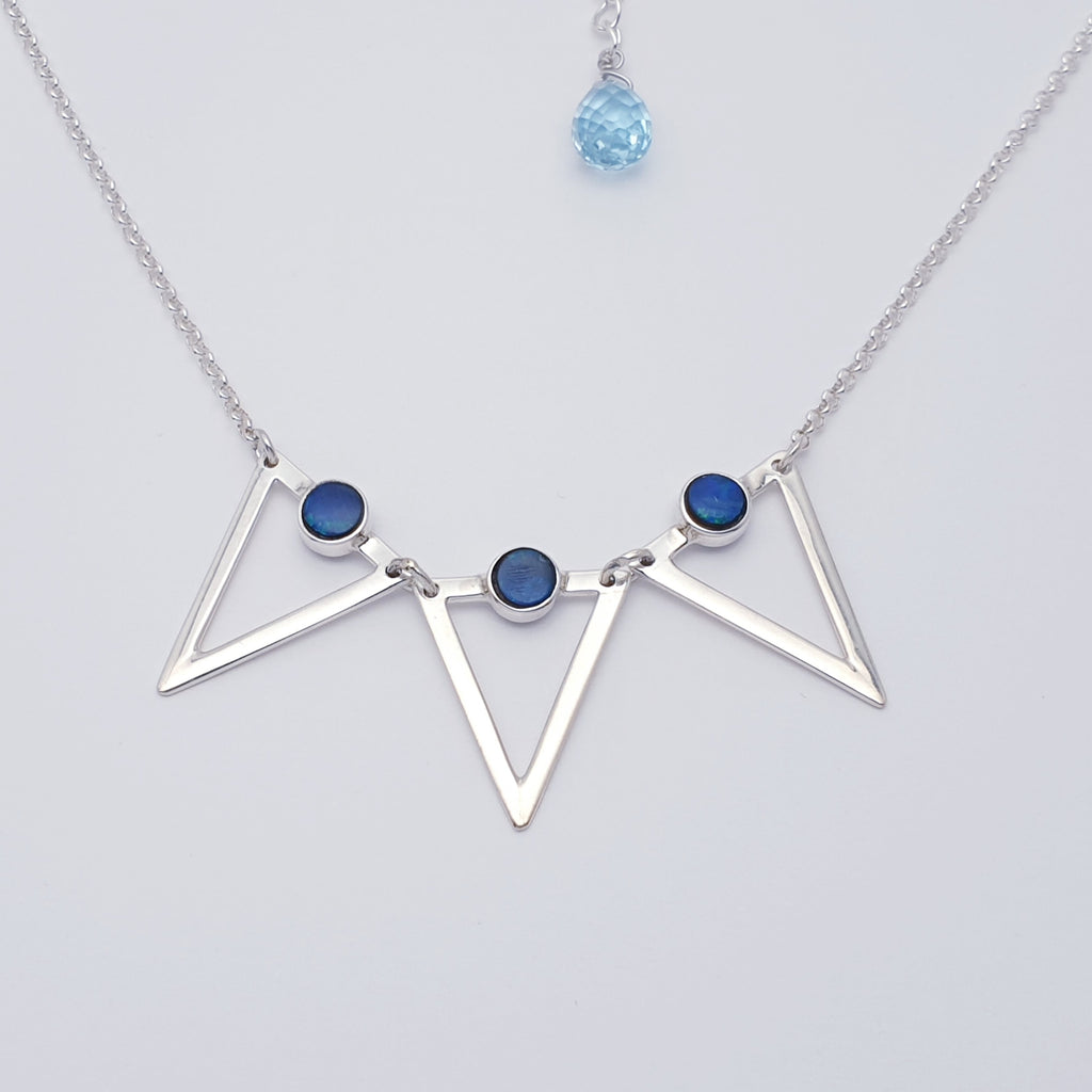 Opal Sterling Silver Triangle Necklace