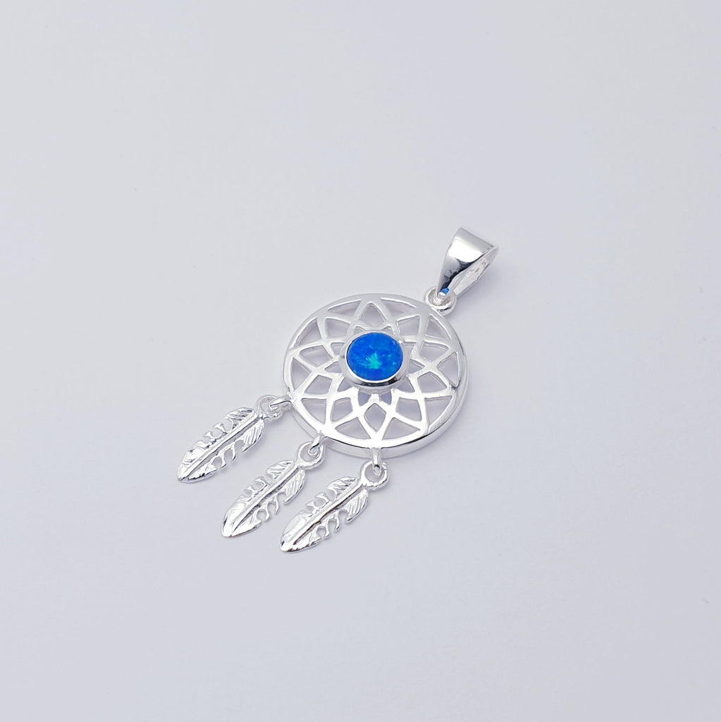 Reconstituted Opal Sterling Silver Dream Catcher Pendant