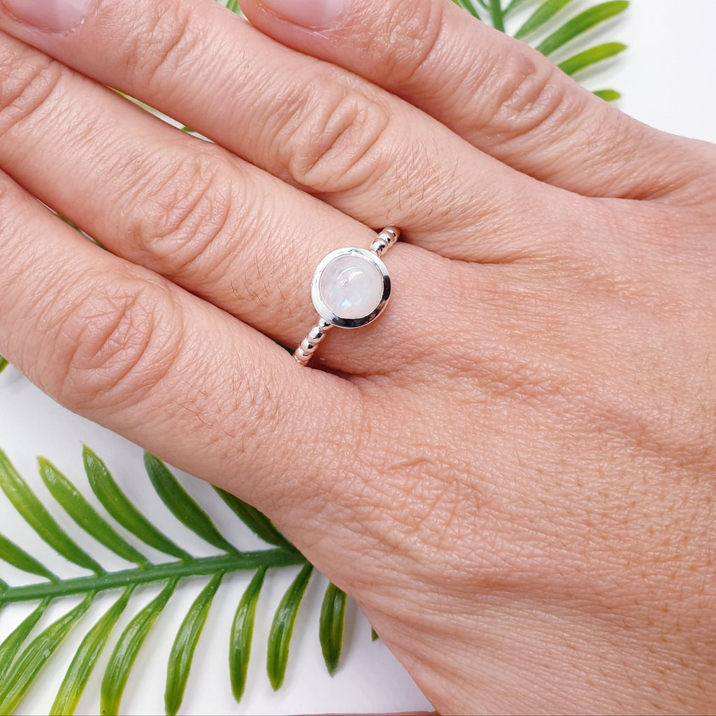 Moonstone Sterling Silver Bubble Band Ring