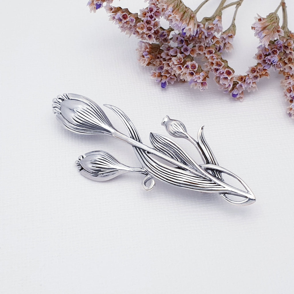 Sterling Silver Entwined Flower Brooch