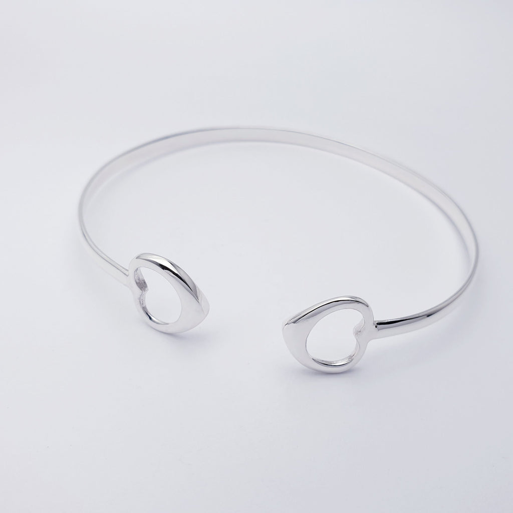 Sterling Silver Flat Heart Cuff Bracelet