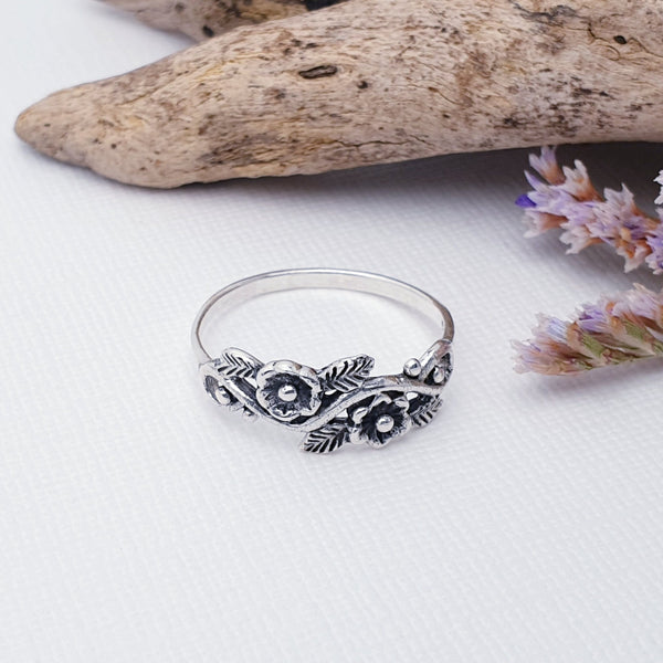 Sterling Silver Flowers on Vine Ring – Silver Scene