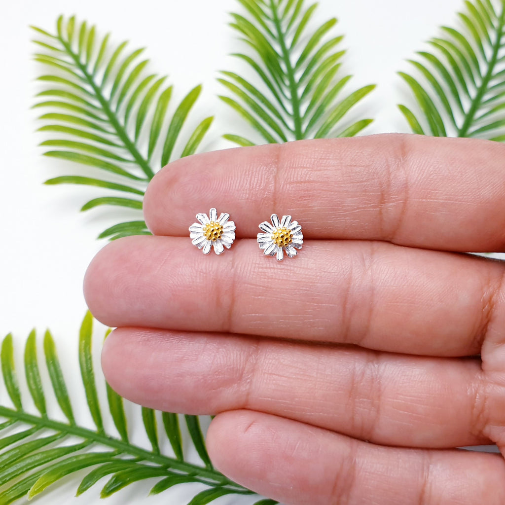 Sterling Silver and Gold Plated Sterling Silver Daisy Studs