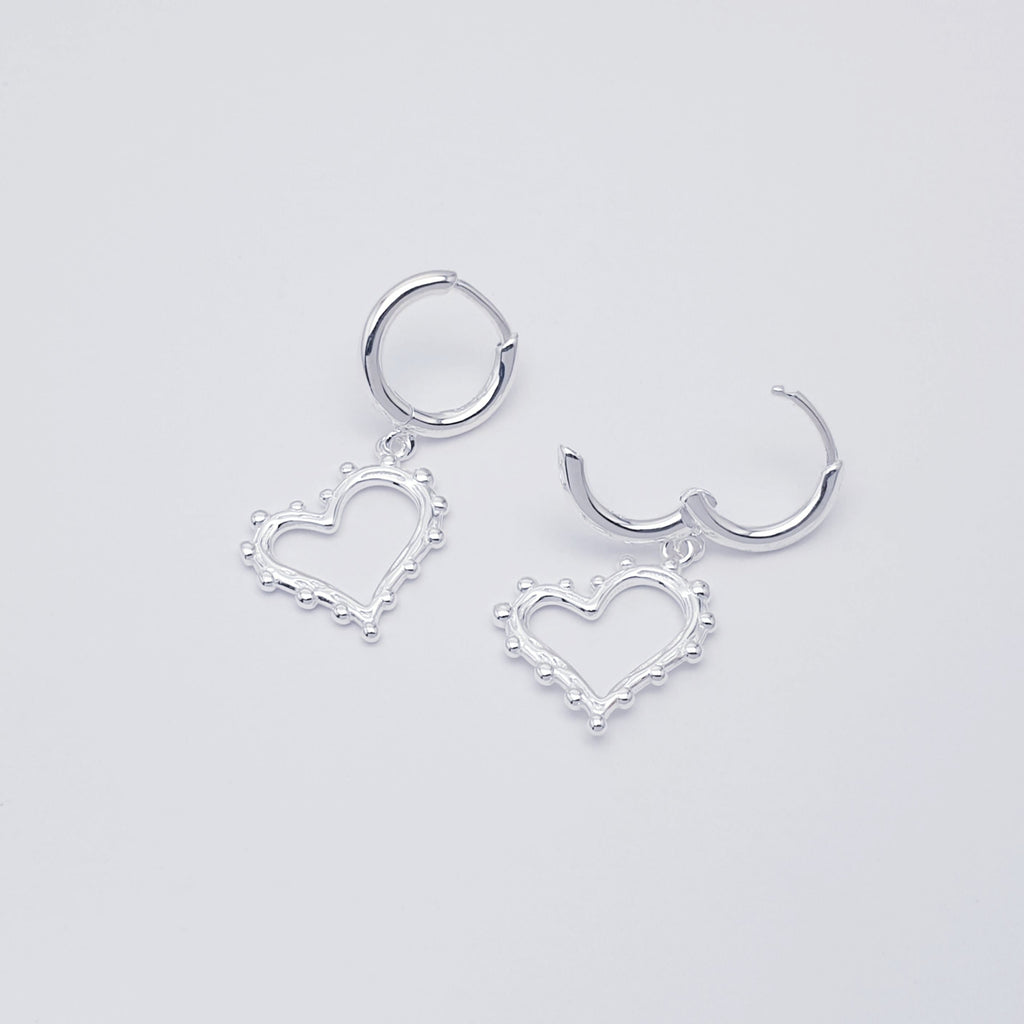 Sterling Silver Dangly Heart 1.4 cm Hoops