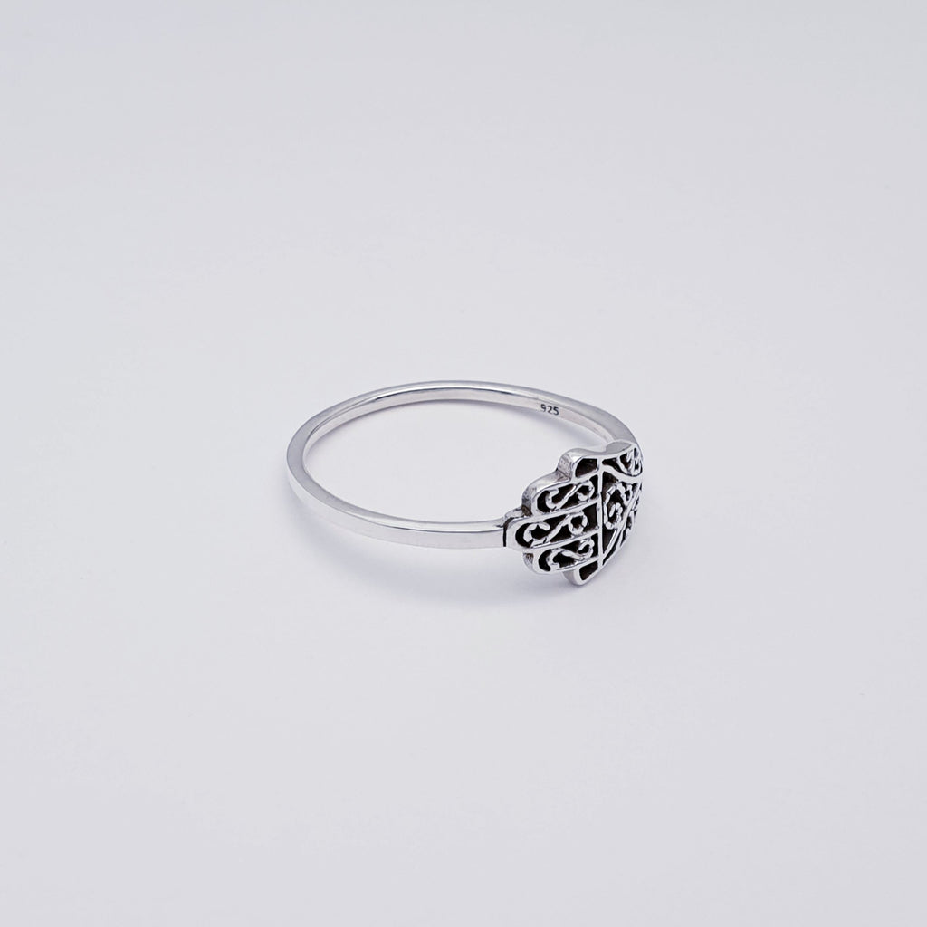 A Sterling Silver Hamsa hand Ring side view