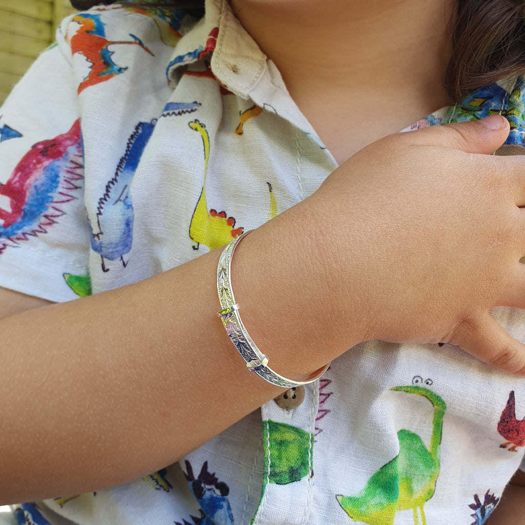 Sterling Silver Botanical Child Bangle