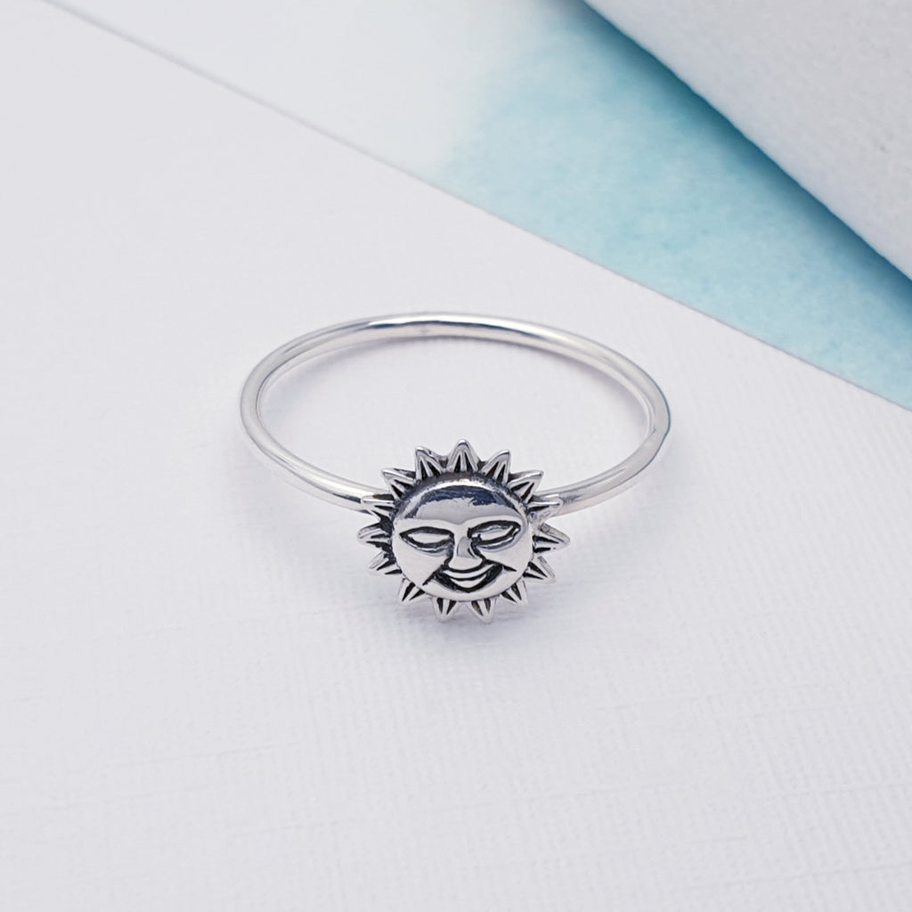 dainty sterling silver smiling sun ring