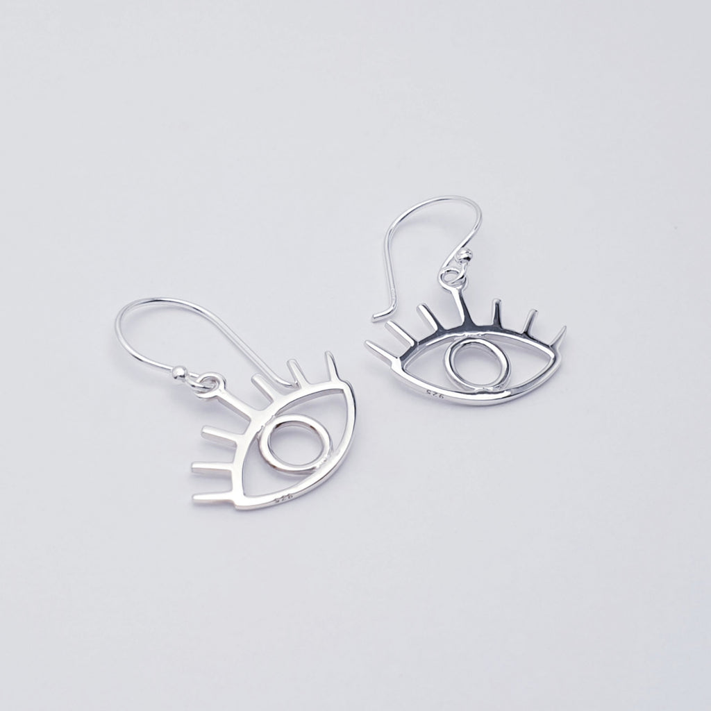 dainty sterling silver dangle drop mystic eye earrings