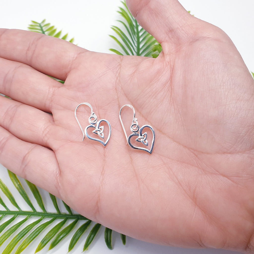 handmade heart and celtic knot sterling silver earrings.