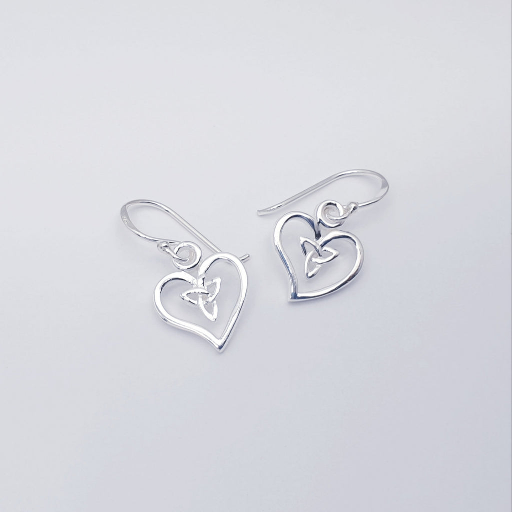 handmade heart and celtic knot sterling silver earrings.