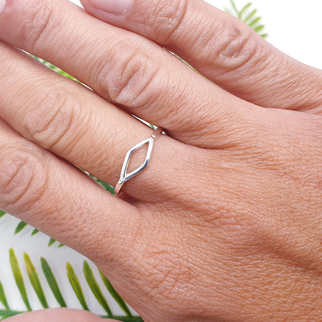 Handmade sterling silver rhombus, diamond shape ring.