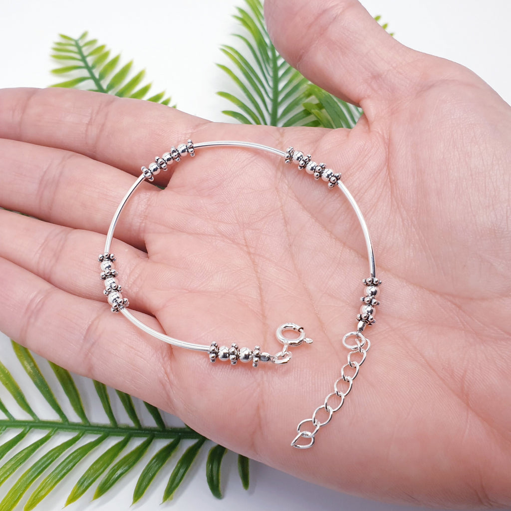 intricate indo beaded sterling silver adjustable bracelet