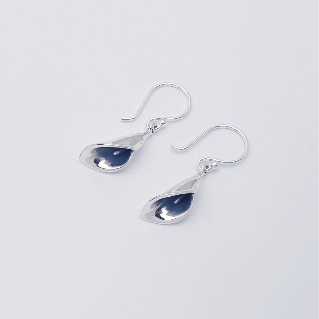 Handmade Sterling silver lily earrings, May Birthflower gift.