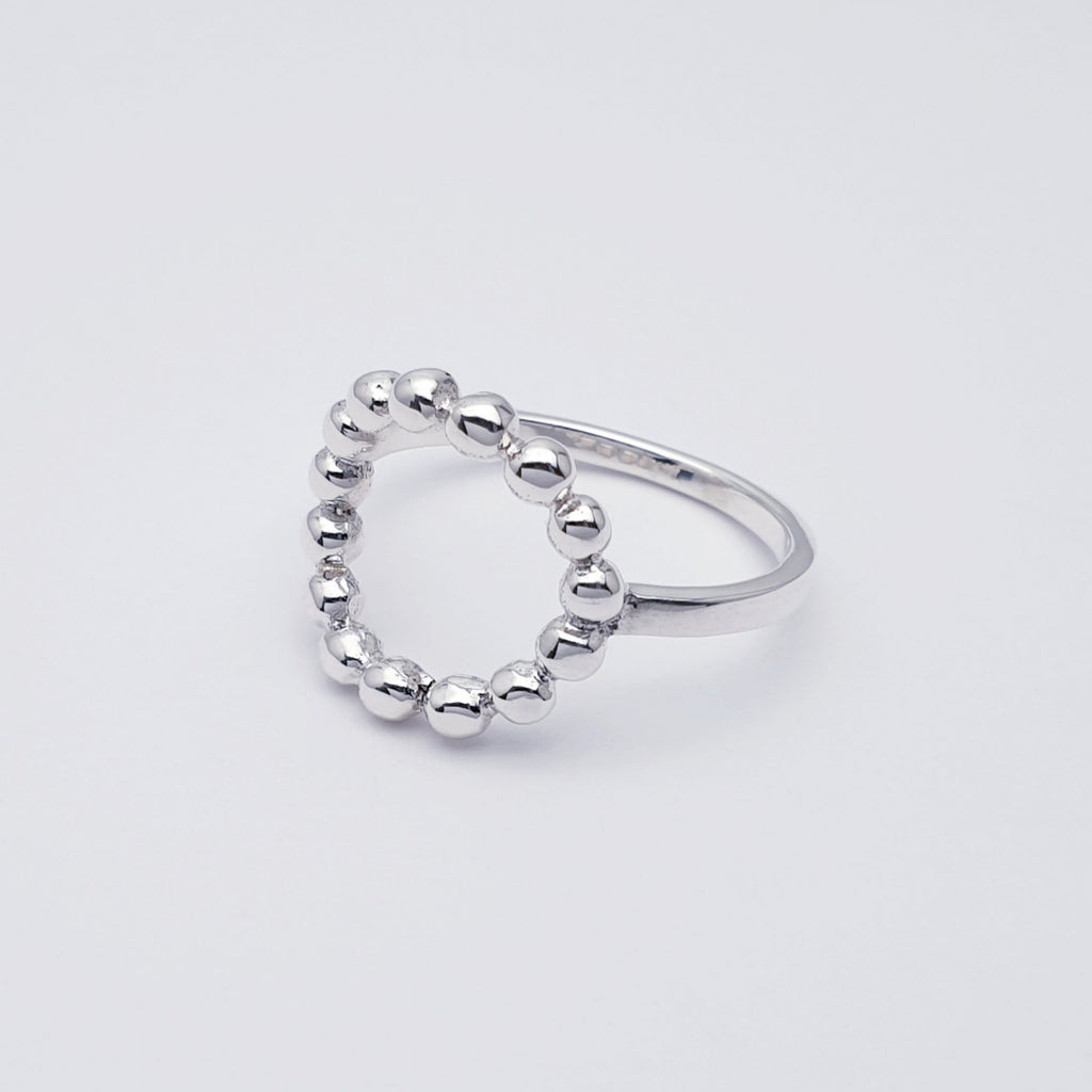 handmade sterling silver beaded circle ring.