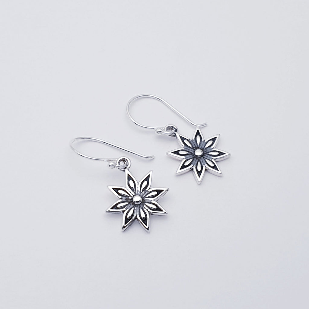 Sterling Silver Star Flower Earrings