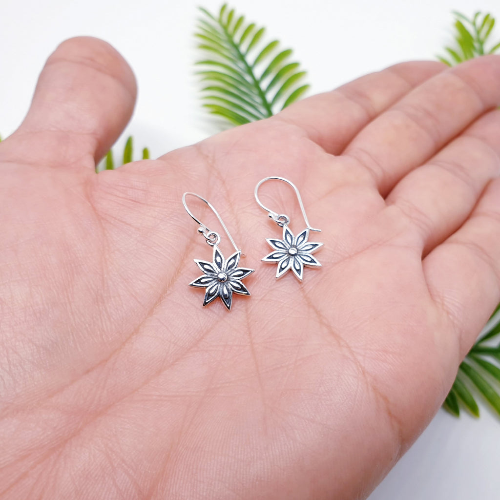 Sterling Silver Star Flower Earrings