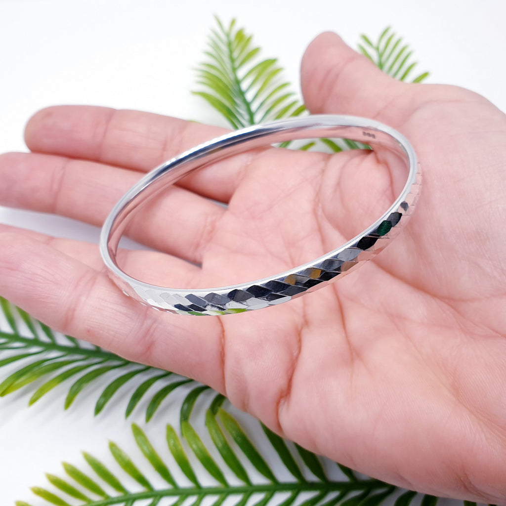 Sterling Silver Checkerboard Bangle