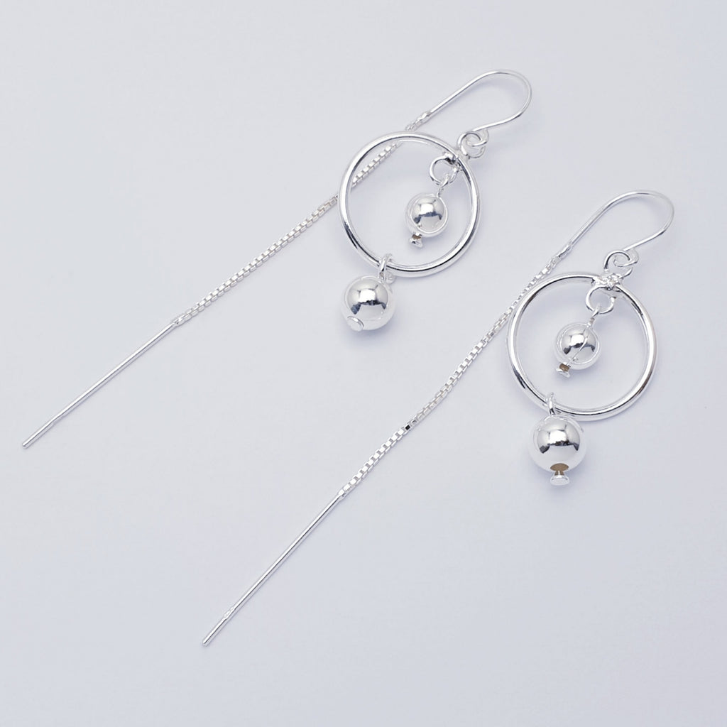 Sterling Silver Ring and Ball Pull Through Earrings