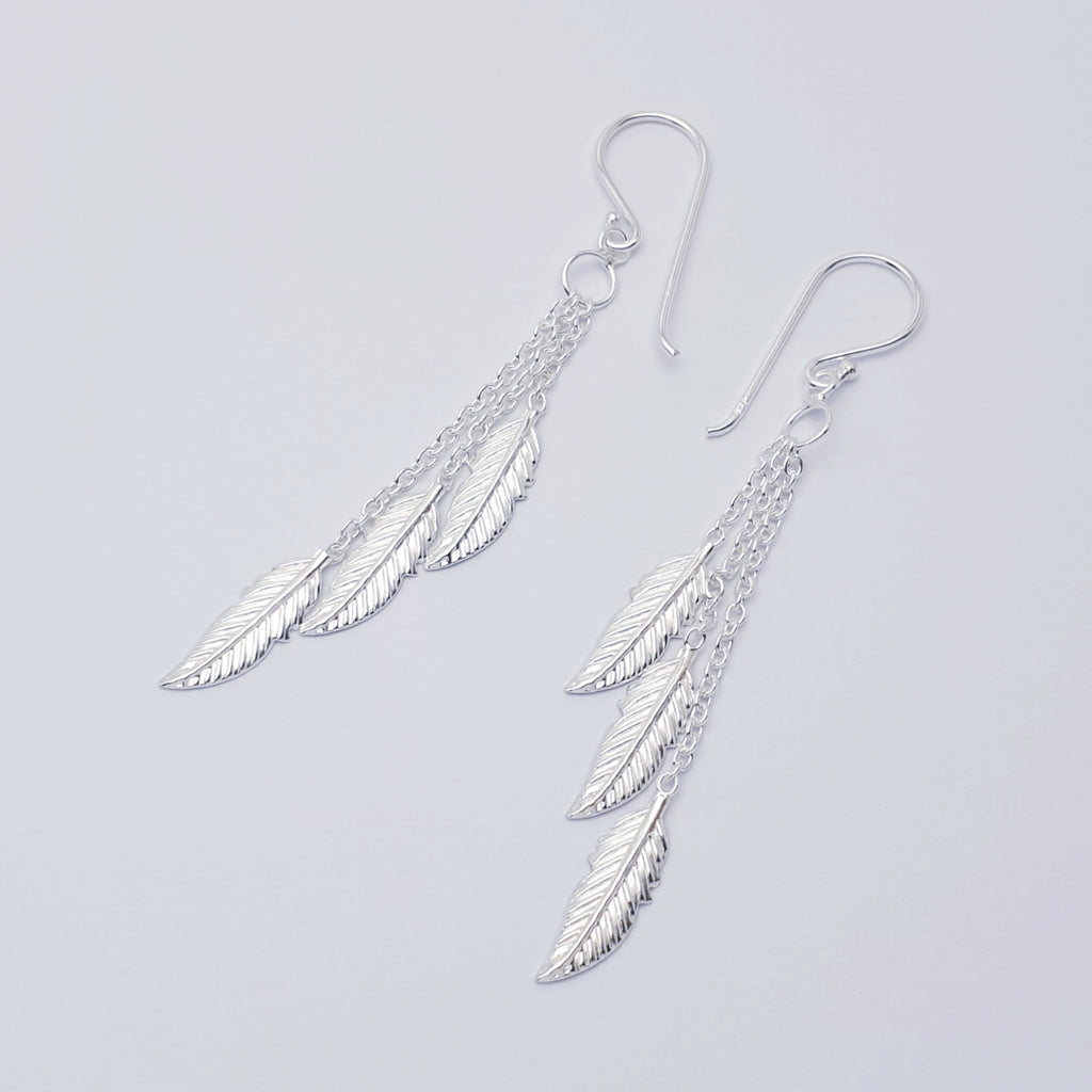 Sterling Silver Multi Feather Earrings