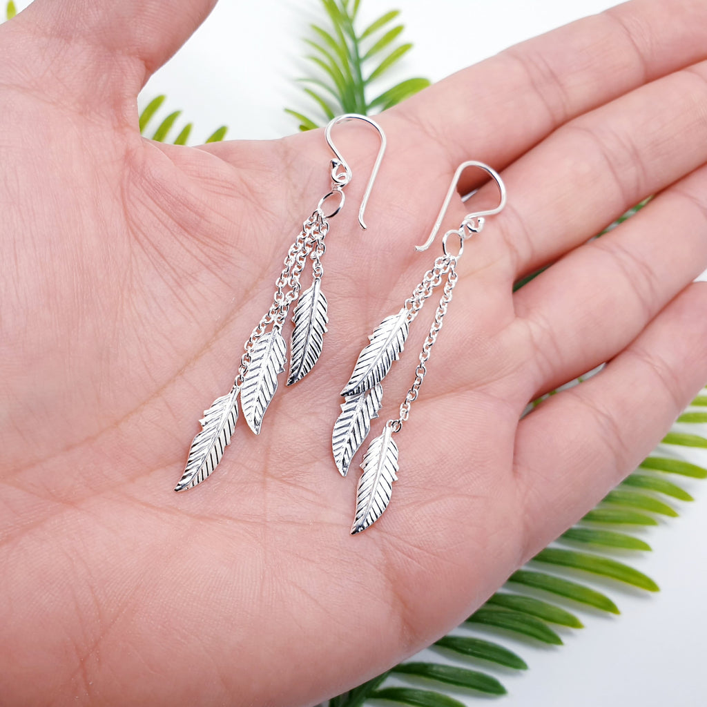 Sterling Silver Multi Feather Earrings