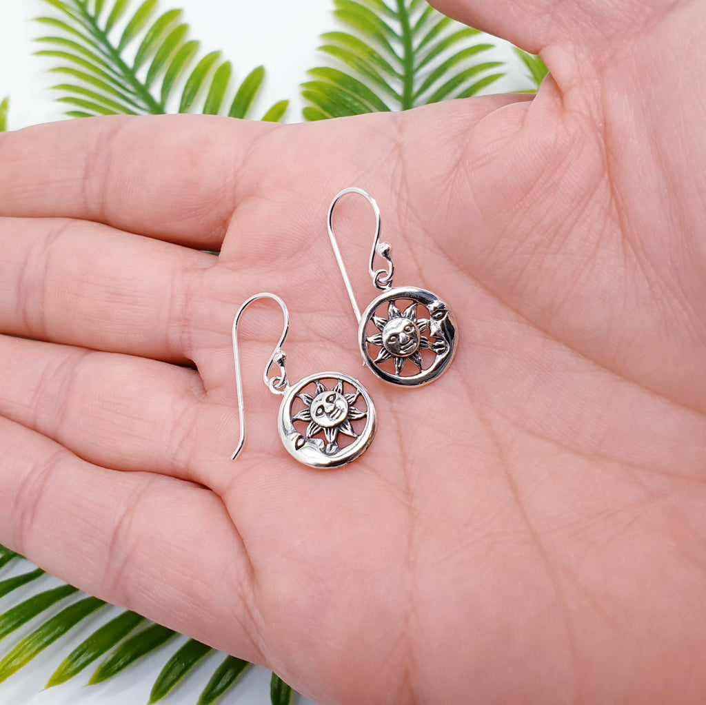 Sterling Silver Sun and Moon Earrings