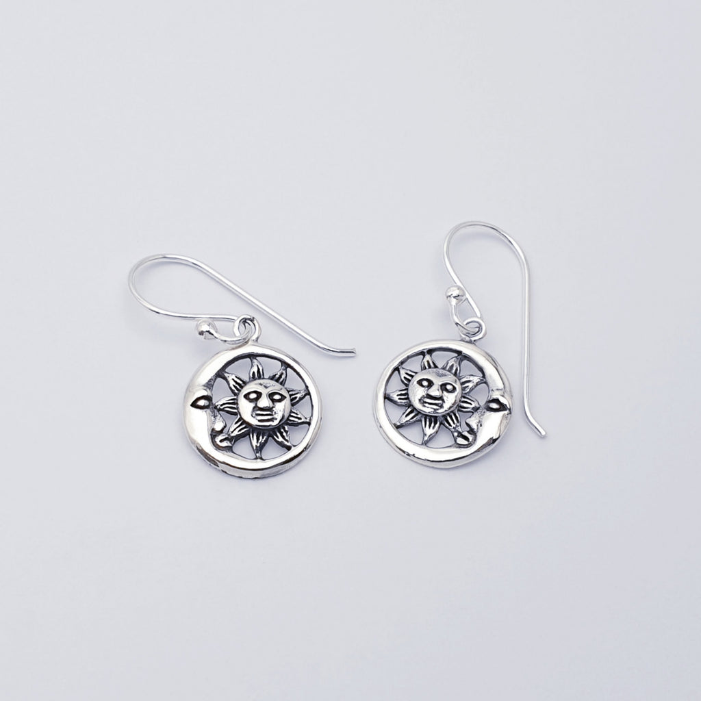 Sterling Silver Sun and Moon Earrings