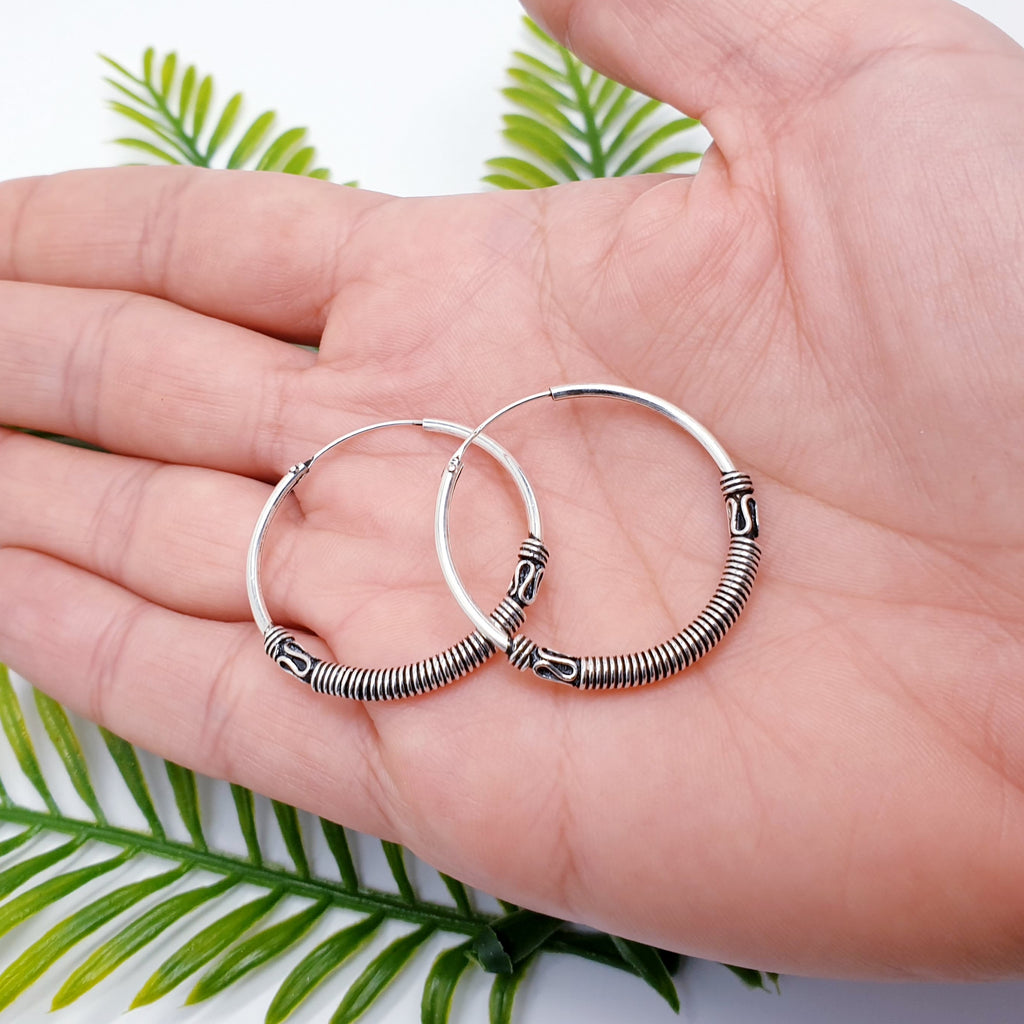 Sterling Silver Indo 3 cm Hoops