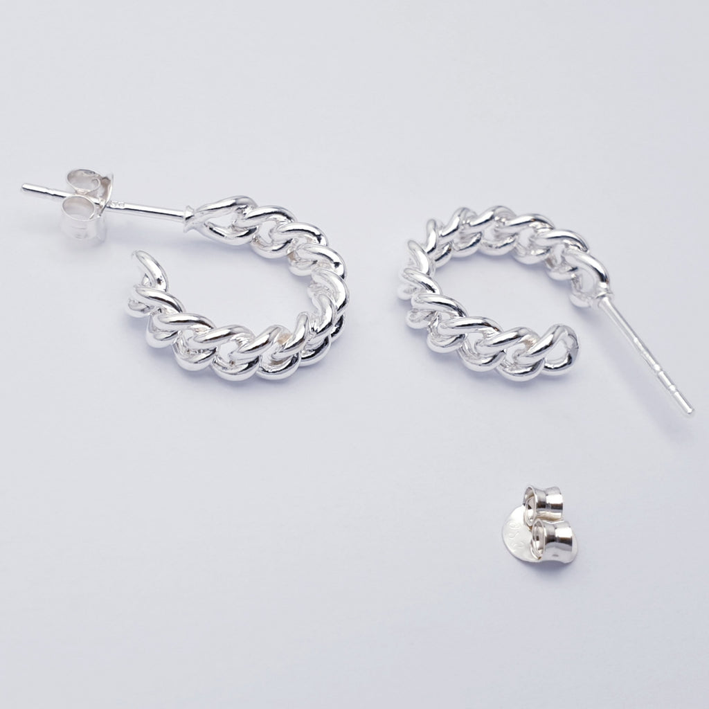 Sterling Silver Curb Tight Link 1.4 cm Half Hoops