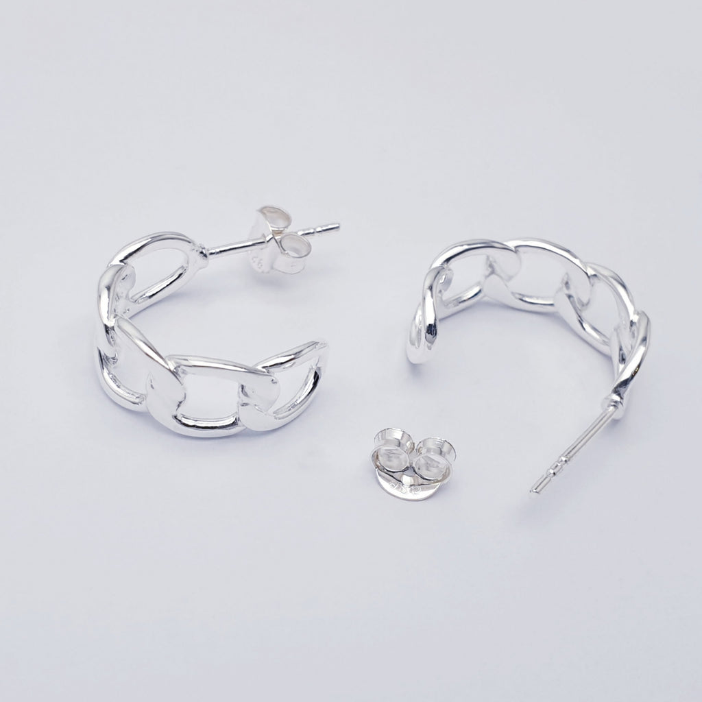 Sterling Silver Curb Link 1.6 cm Half Hoops