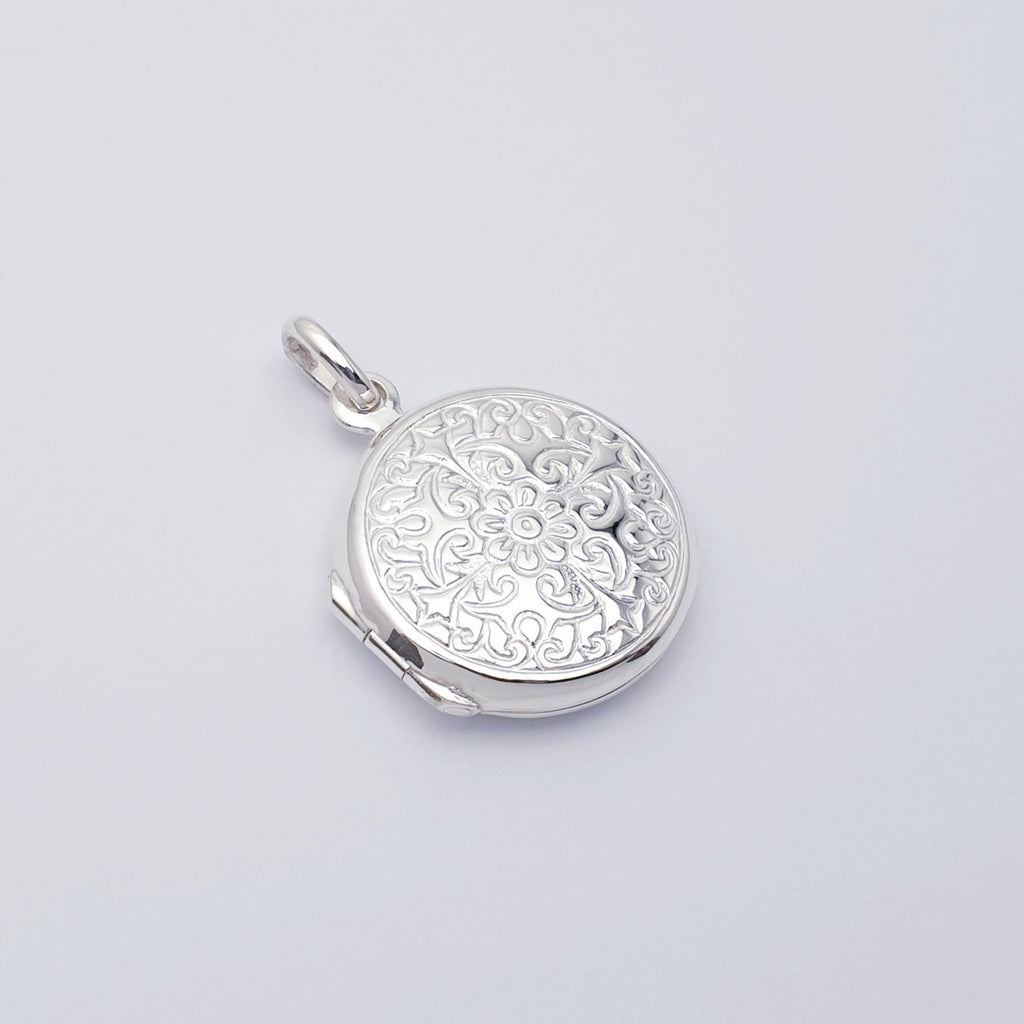 Sterling Silver Round Floral Locket