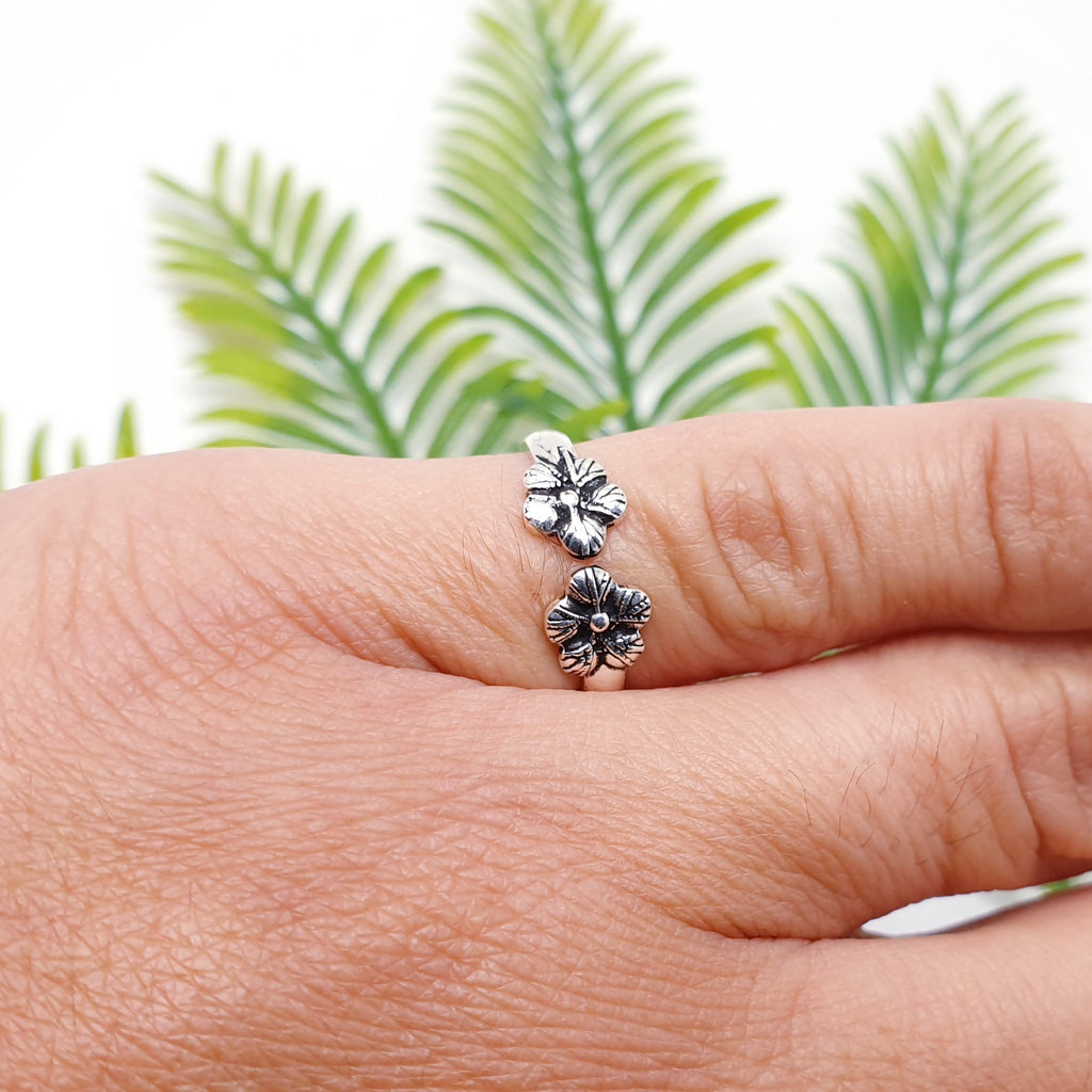 Sterling Silver Double Flower Toe Ring