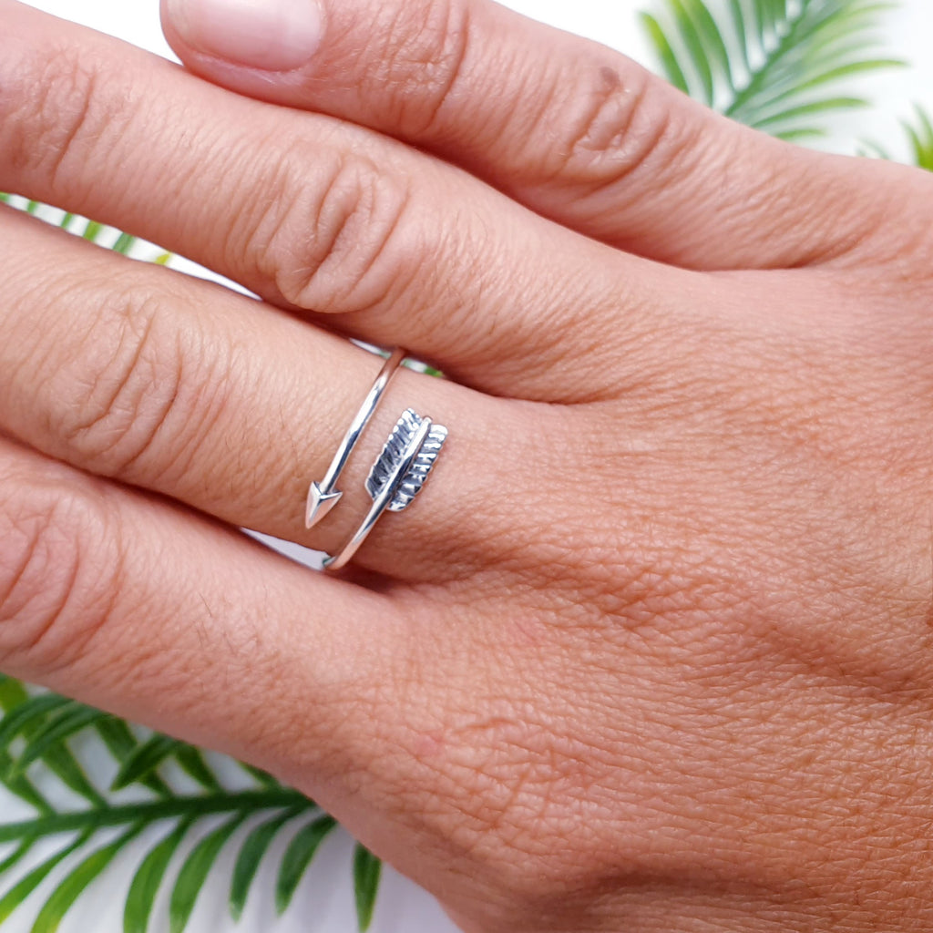 Sterling Silver Feathered Arrow Adjustable Ring