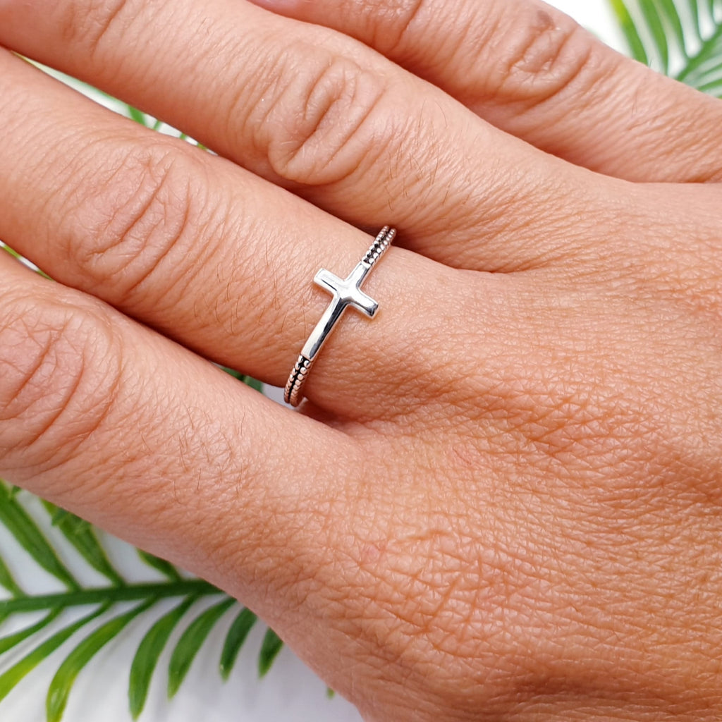 Sterling Silver Oxidised Cross Ring