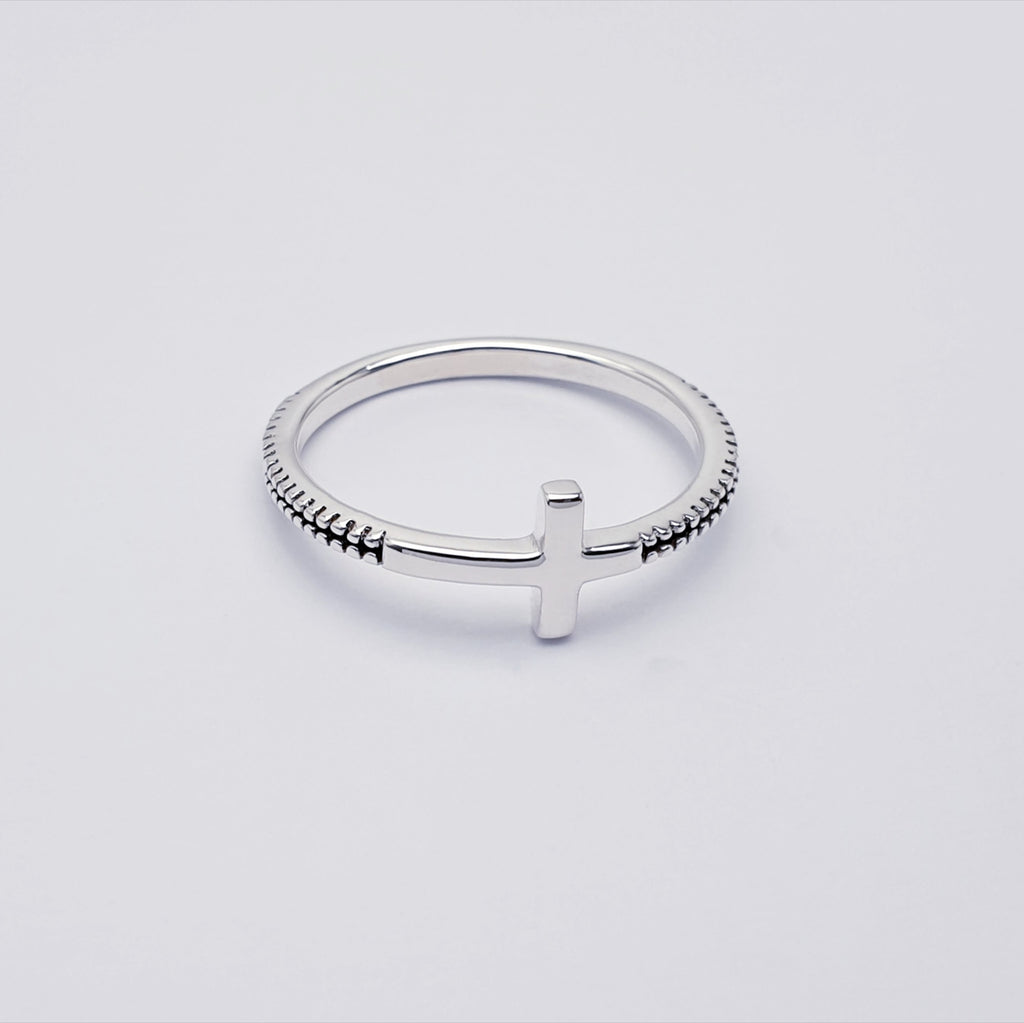 Sterling Silver Oxidised Cross Ring